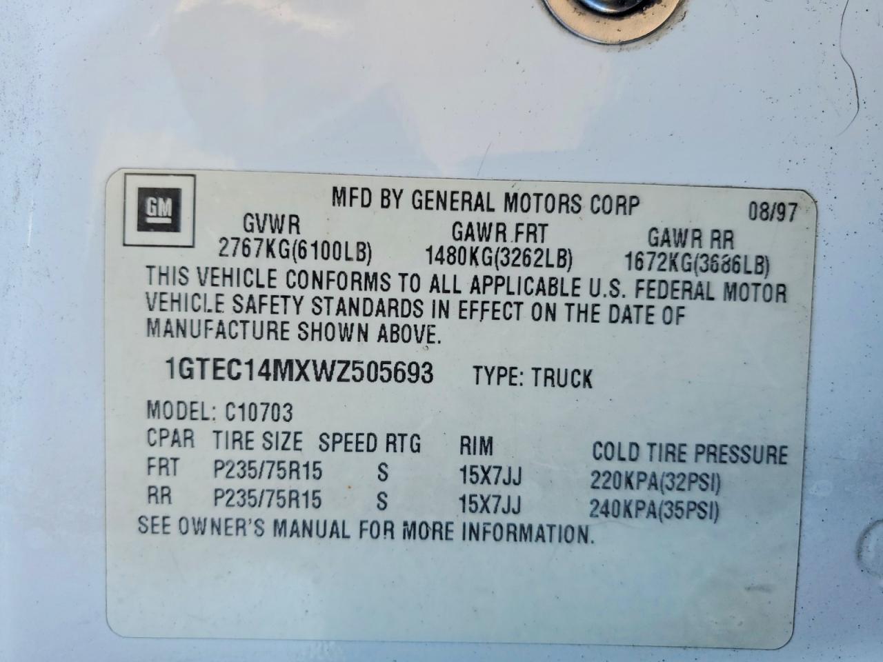 1998 GMC All models VIN 1GTEC14MXWZ505693 photo 12