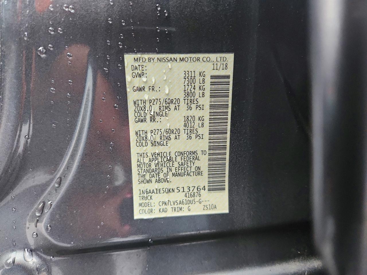 2019 Nissan TITAN VIN 1N6AA1E50KN513764 photo 12