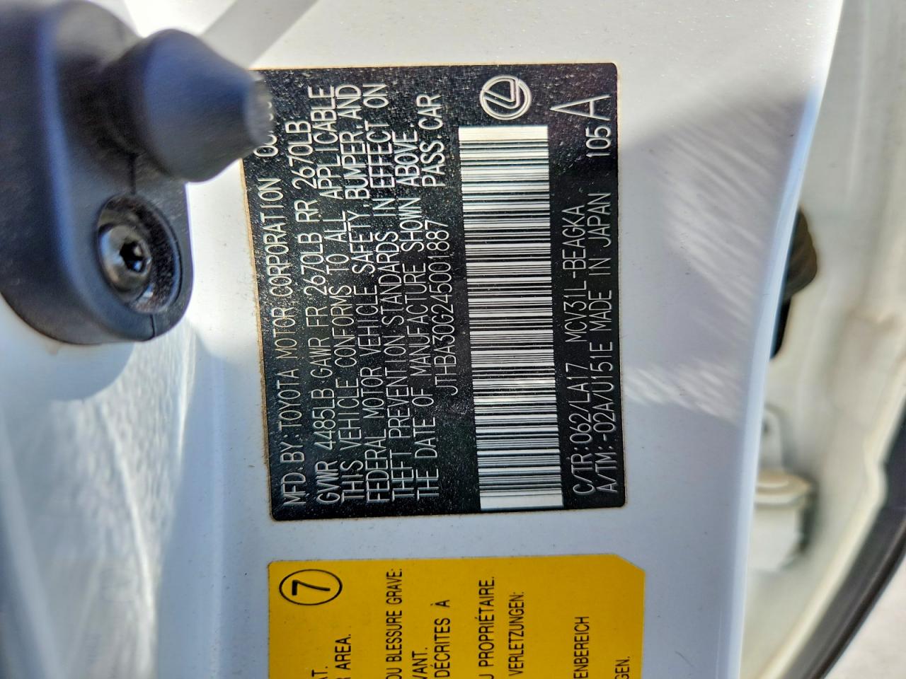 2004 LEXUS Es250 VIN JTHBA30G245001887 photo 12