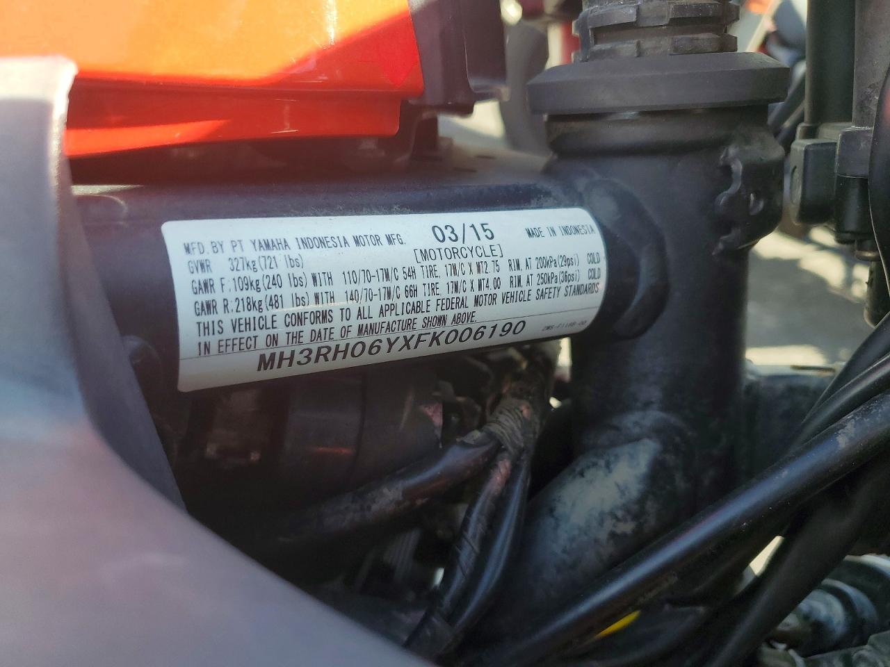 2015 Yamaha Yfz320 VIN MH3RH06YXFK006190 photo 8