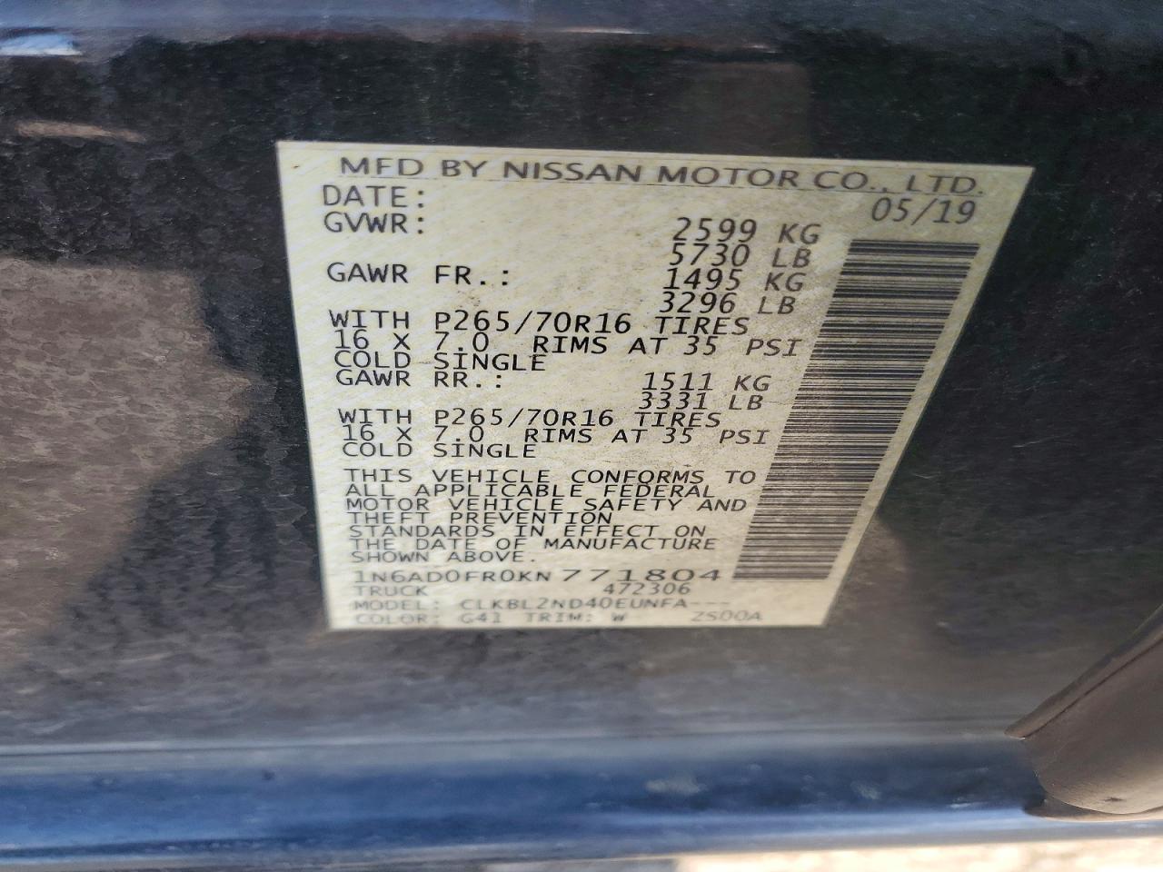 2019 Nissan Frontier VIN 1N6AD0FR0KN771804 photo 12