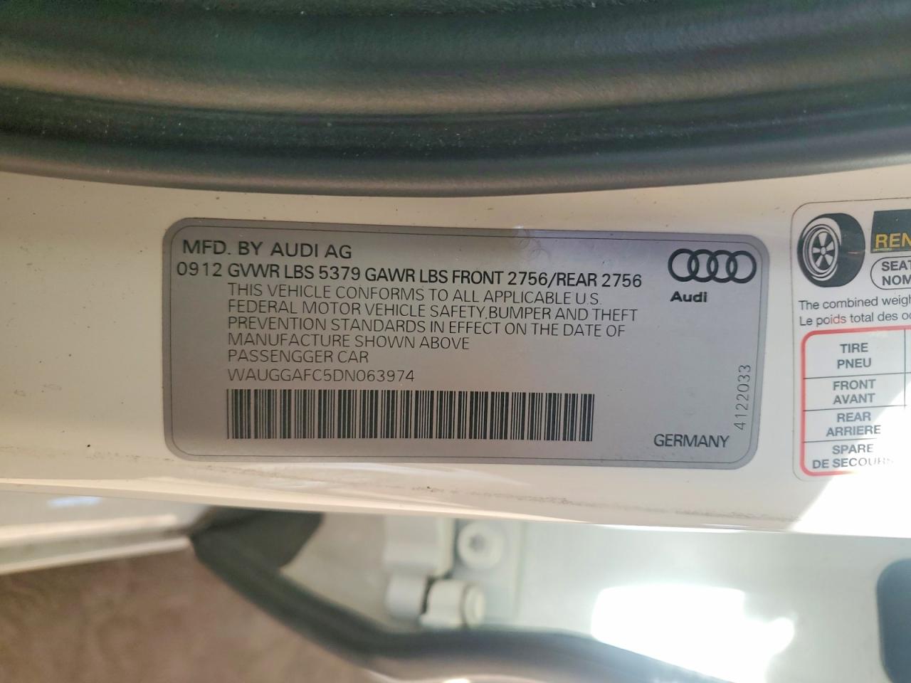 2013 AUDI A6 VIN WAUGGAFC5DN063974 photo 12