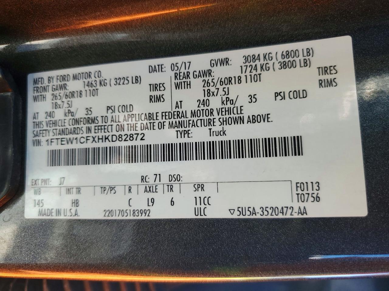 2017 Ford F150 VIN 1FTEW1CFXHKD82872 photo 12