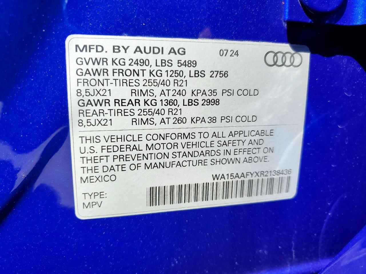 2024 AUDI Q5 VIN WA15AAFYXR2138436 photo 12