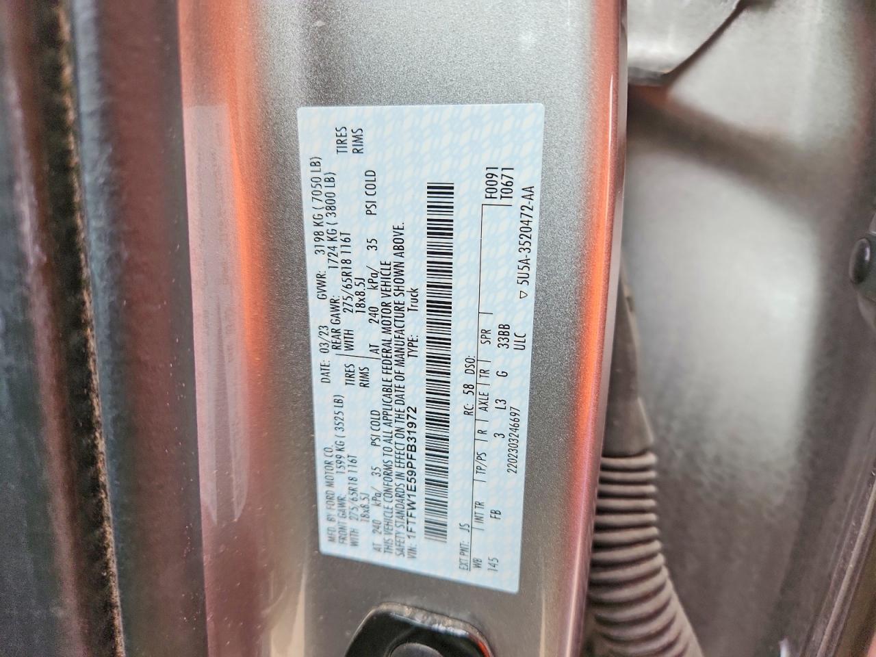 2023 Ford F150 VIN 1FTFW1E59PFB31972 photo 12