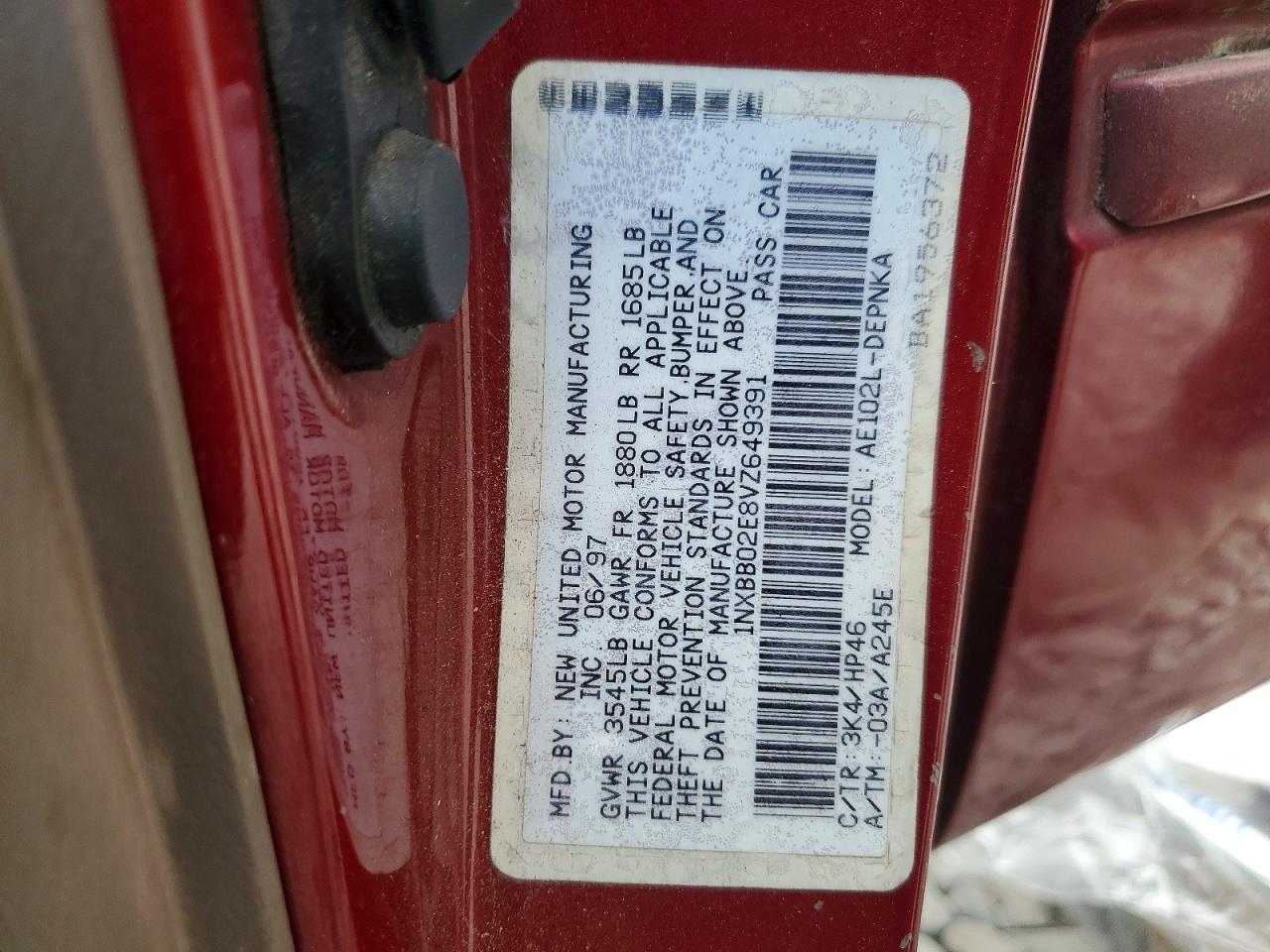 1997 TOYOTA Corolla VIN 1NXBB02E8VZ649391 photo 12