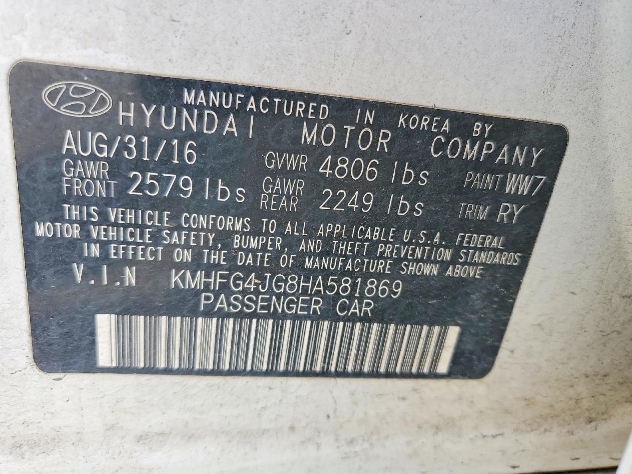 2017 Hyundai Azera VIN KMHFG4JG8HA581869 photo 12