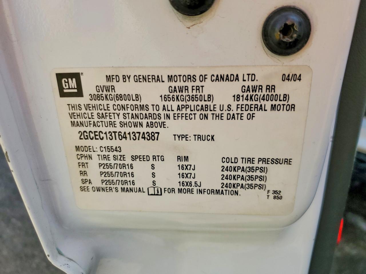 2004 CHEV Silverado VIN 2GCEC13T641374387 photo 12