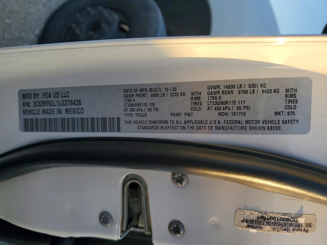 2020 Ram 3500 VIN 3C63RRGL1LG278436 photo 10