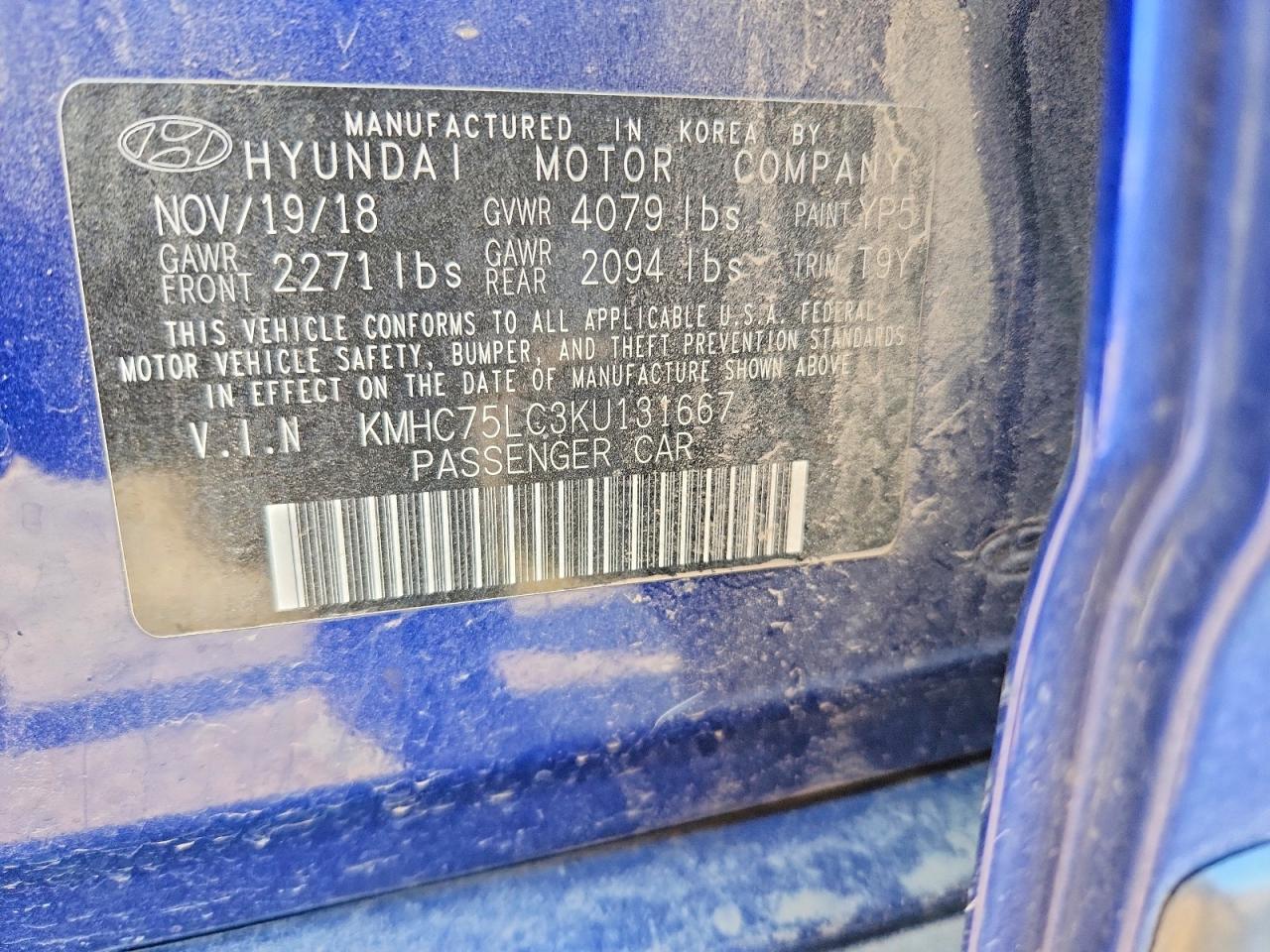 2019 HYUNDAI Ioniq hybrid VIN KMHC75LC3KU131667 photo 12