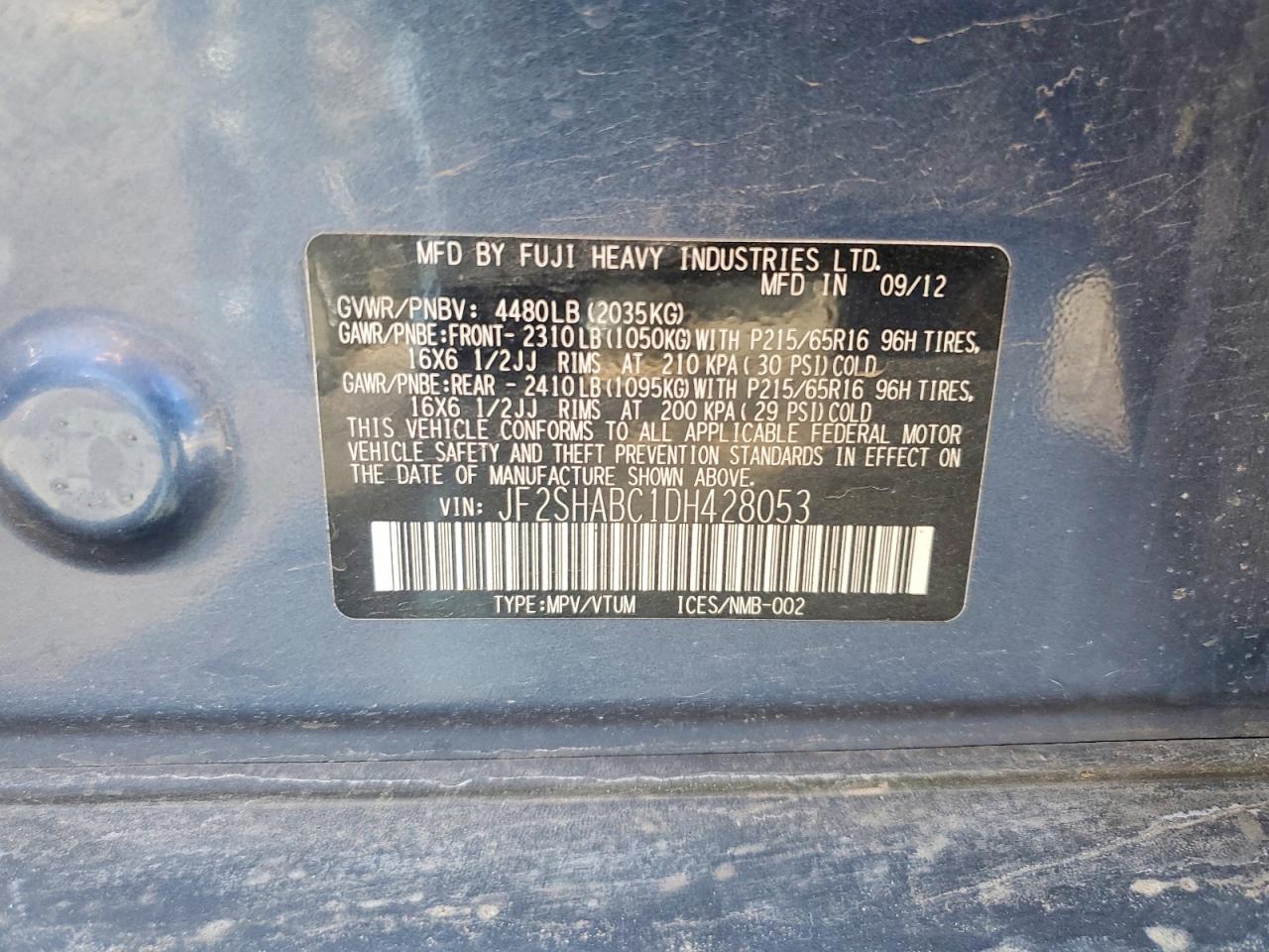 2013 Subaru Forester VIN JF2SHABC1DH428053 photo 12