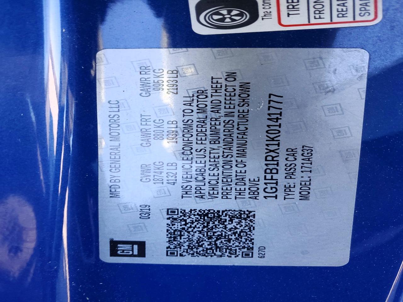 2019 Chevrolet Camaro VIN 1G1FB1RX1K0141777 photo 12