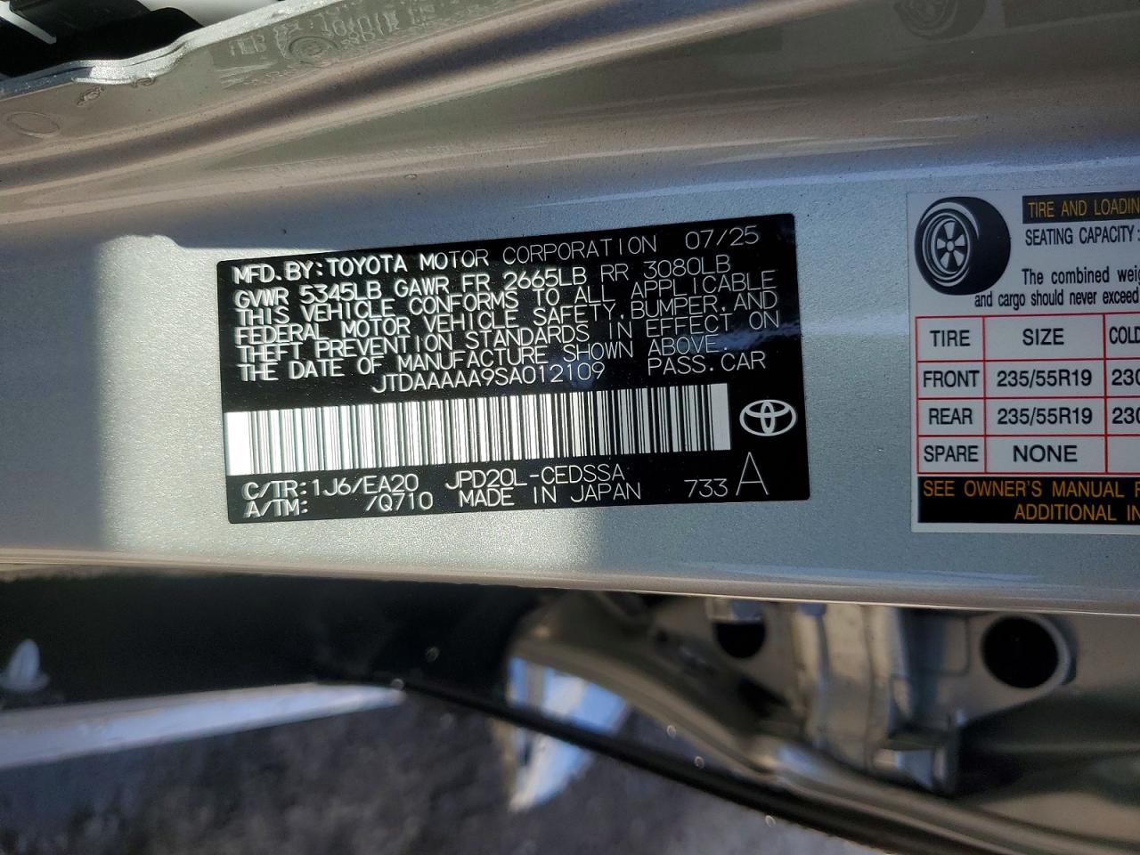 2025 Toyota Mirai VIN JTDAAAAA9SA012109 photo 12
