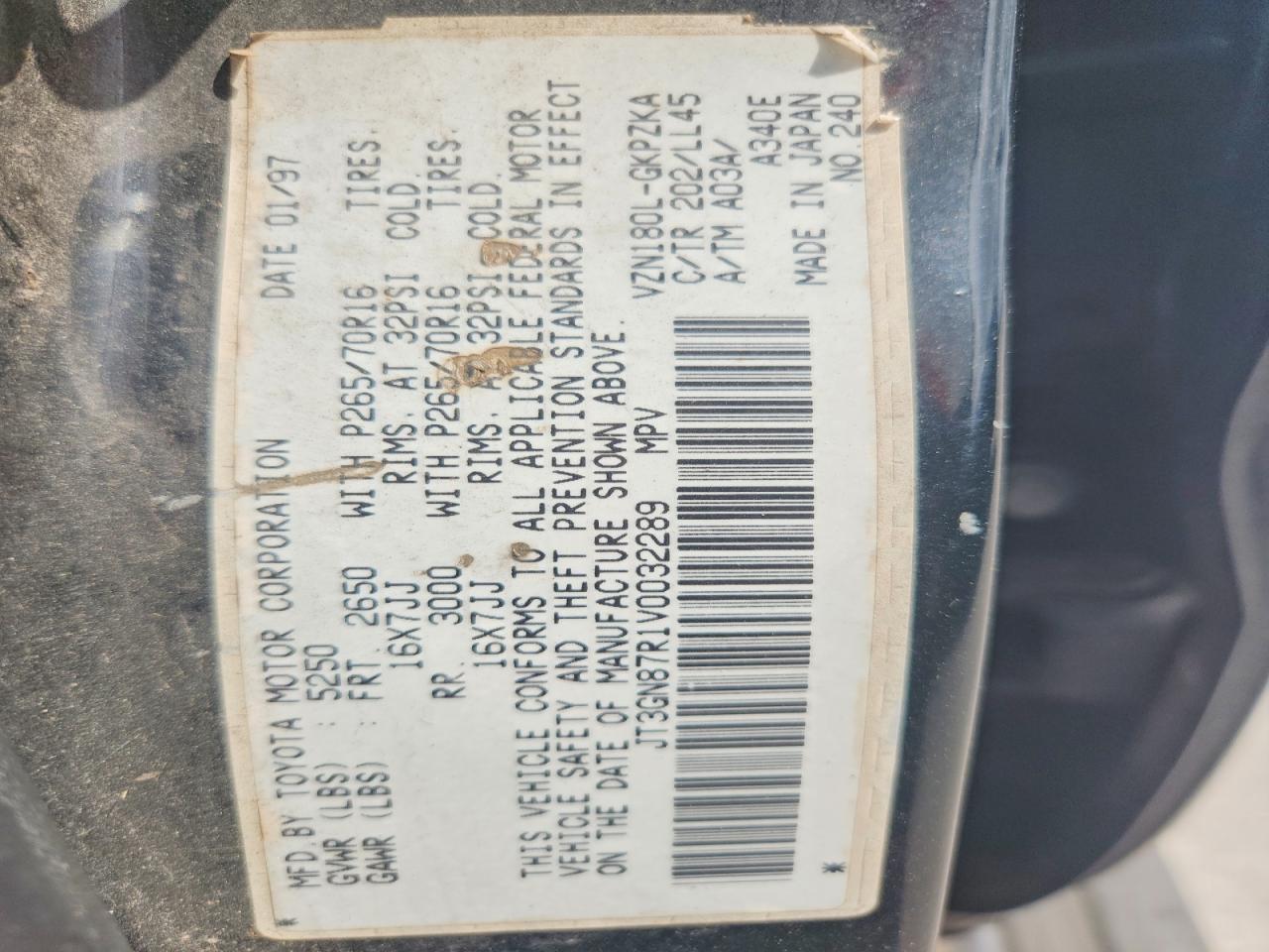 1997 Toyota 4runner VIN JT3GN87R1V0032289 photo 12