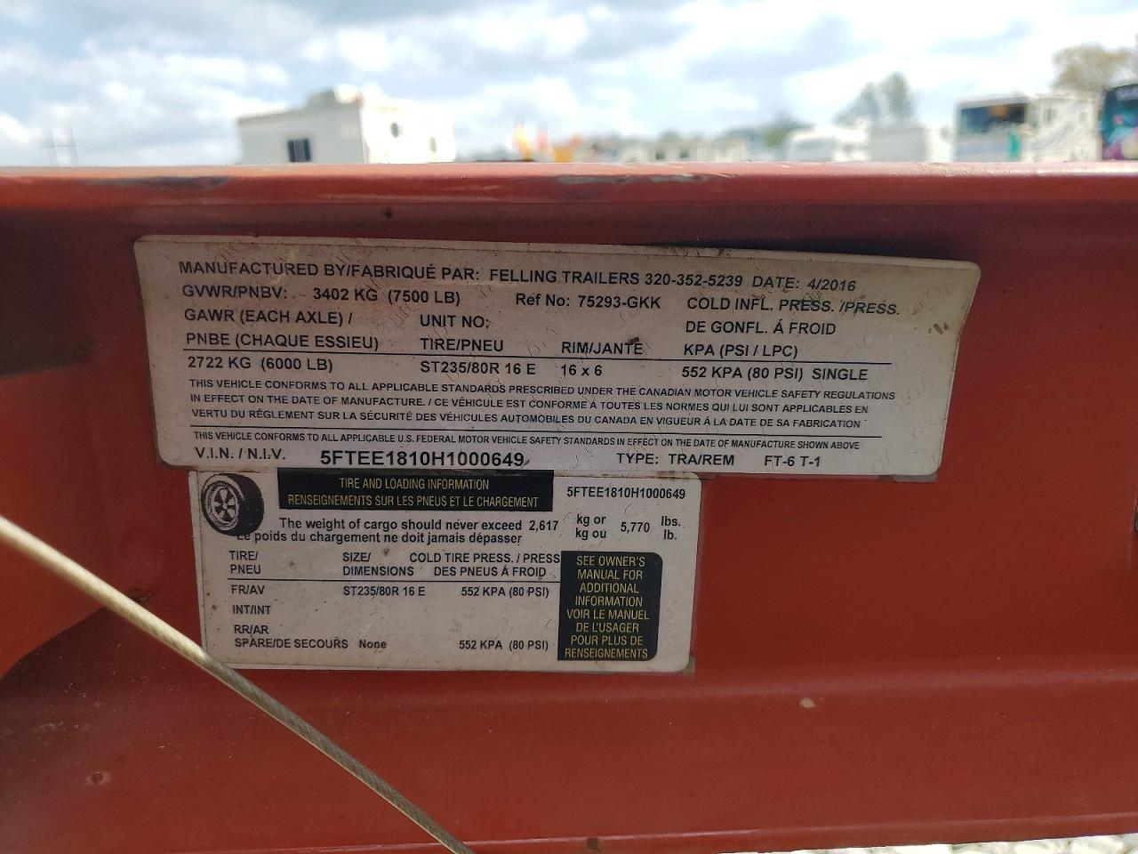 2017 FELLING Unknown VIN 5FTEE1810H1000649 photo 10