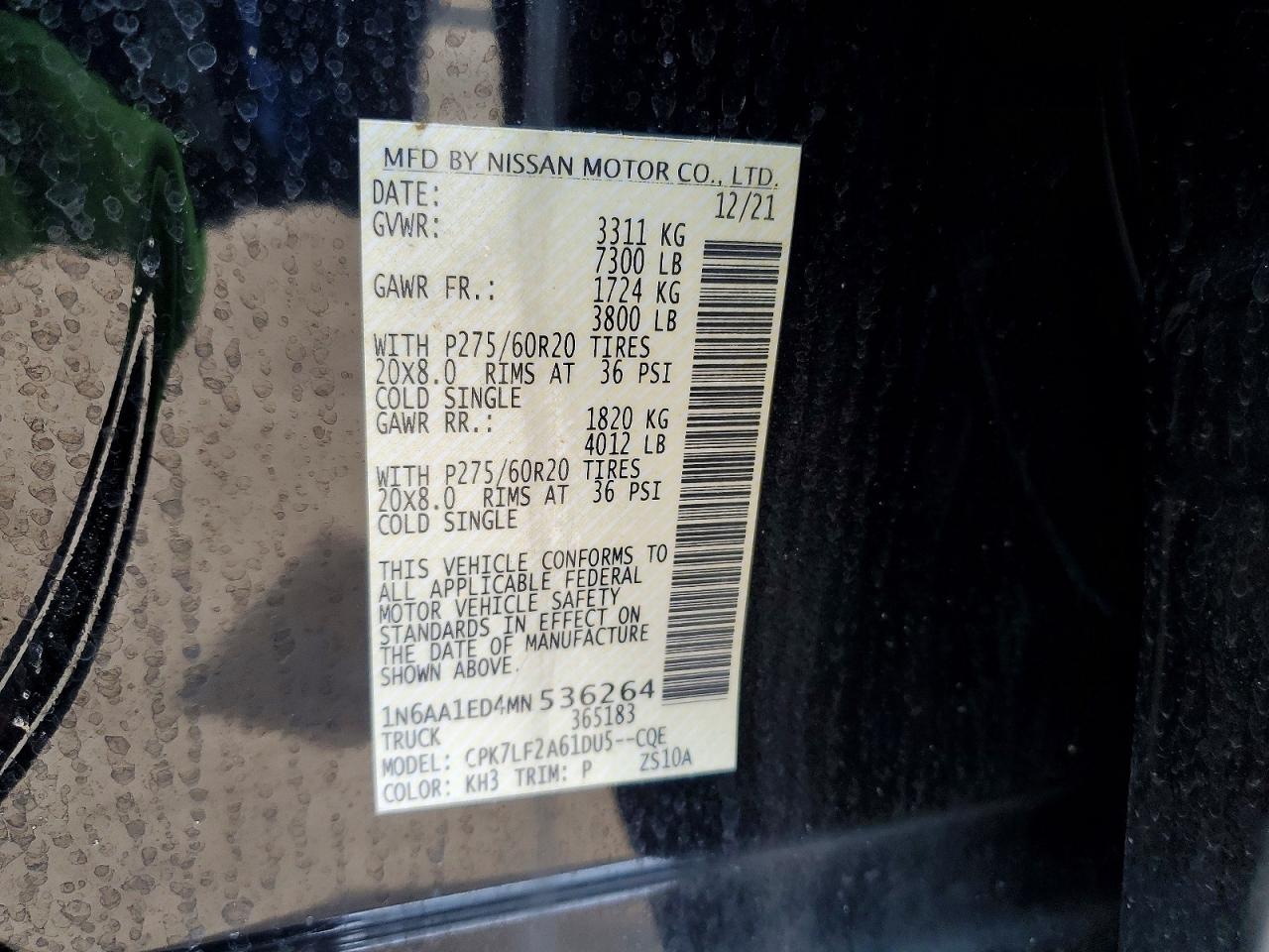 2021 Nissan TITAN VIN 1N6AA1ED4MN536264 photo 12