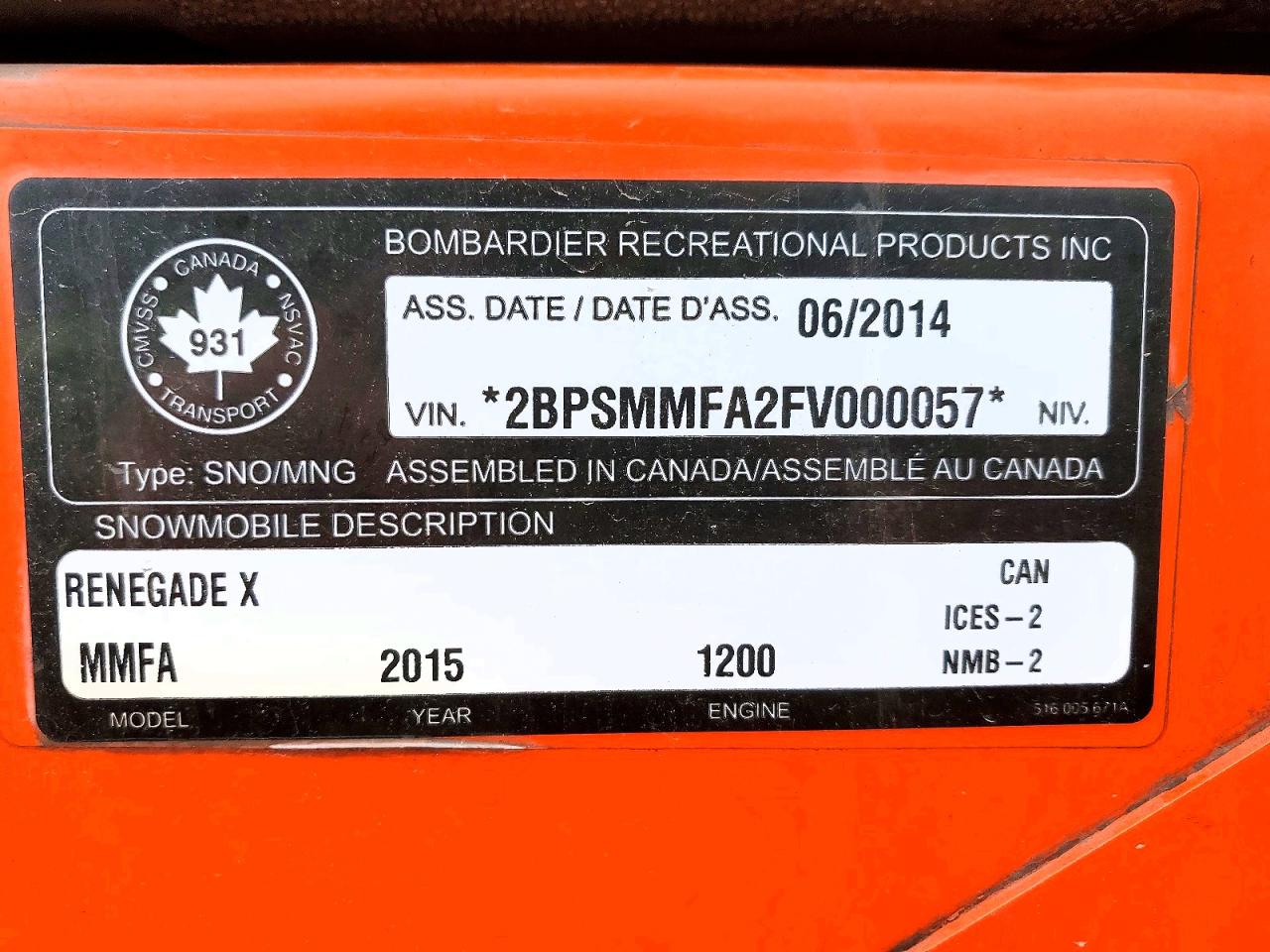 2015 SKI Renegade VIN 2BPSMMFA2FV000057 photo 10