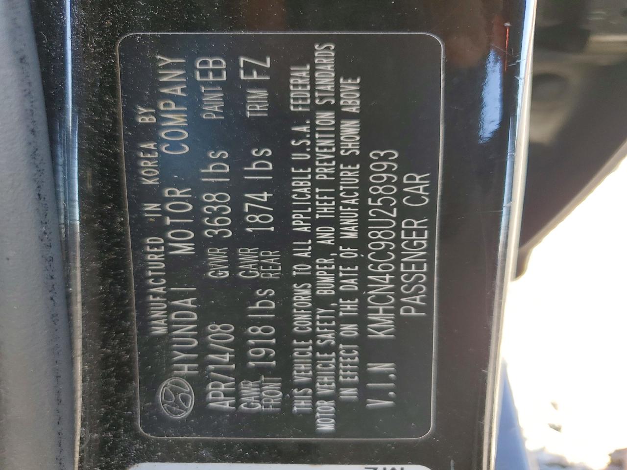 2008 Hyundai Accent VIN KMHCN46C98U258993 photo 12
