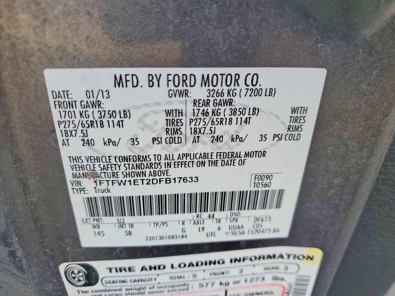 2013 Ford F150 VIN 1FTFW1ET2DFB17633 photo 12
