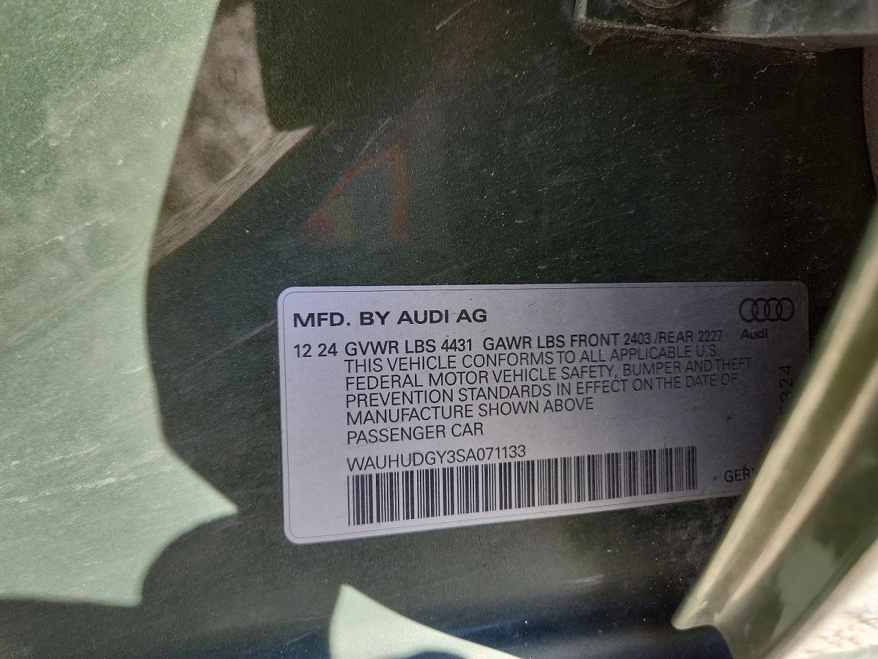 2025 Audi A3 VIN WAUHUDGY3SA071133 photo 12