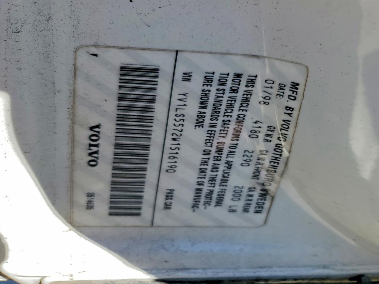 1998 VOLV S70 VIN YV1LS5572W1516190 photo 12