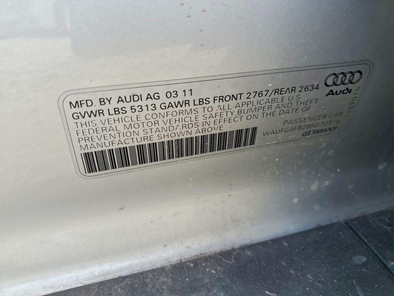 2011 Audi A6 VIN WAUFGAFB2BN070378 photo 12