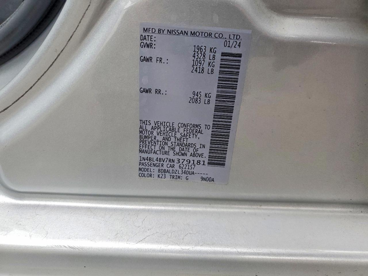 2024 Altima VIN 1N4BL4BV7RN379181 photo 12