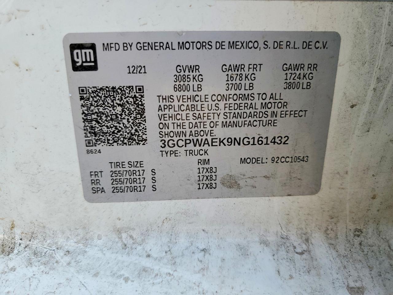 2022 Chevrolet All models VIN 3GCPWAEK9NG161432 photo 12