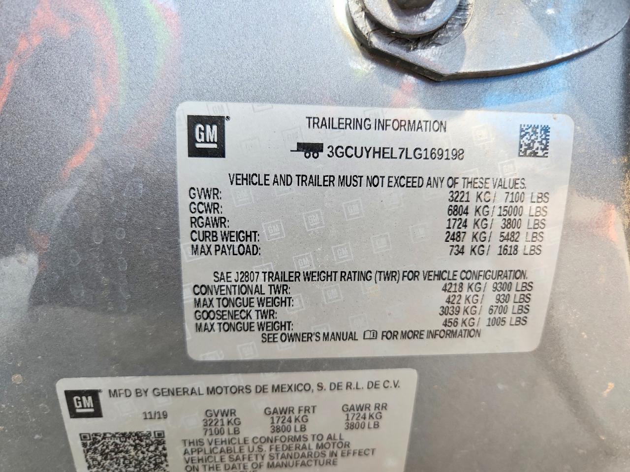 2020 Chev Silverado VIN 3GCUYHEL7LG169198 photo 12