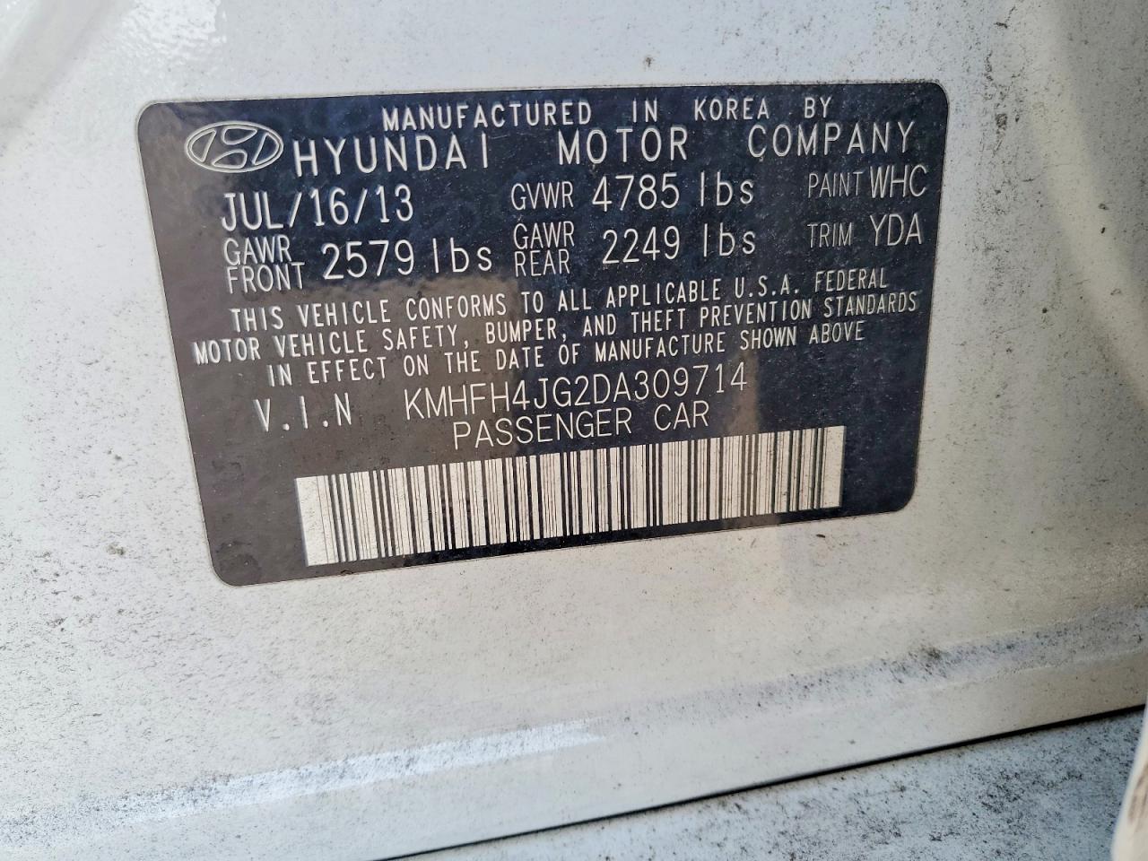 2013 Hyundai Azera VIN KMHFH4JG2DA309714 photo 12