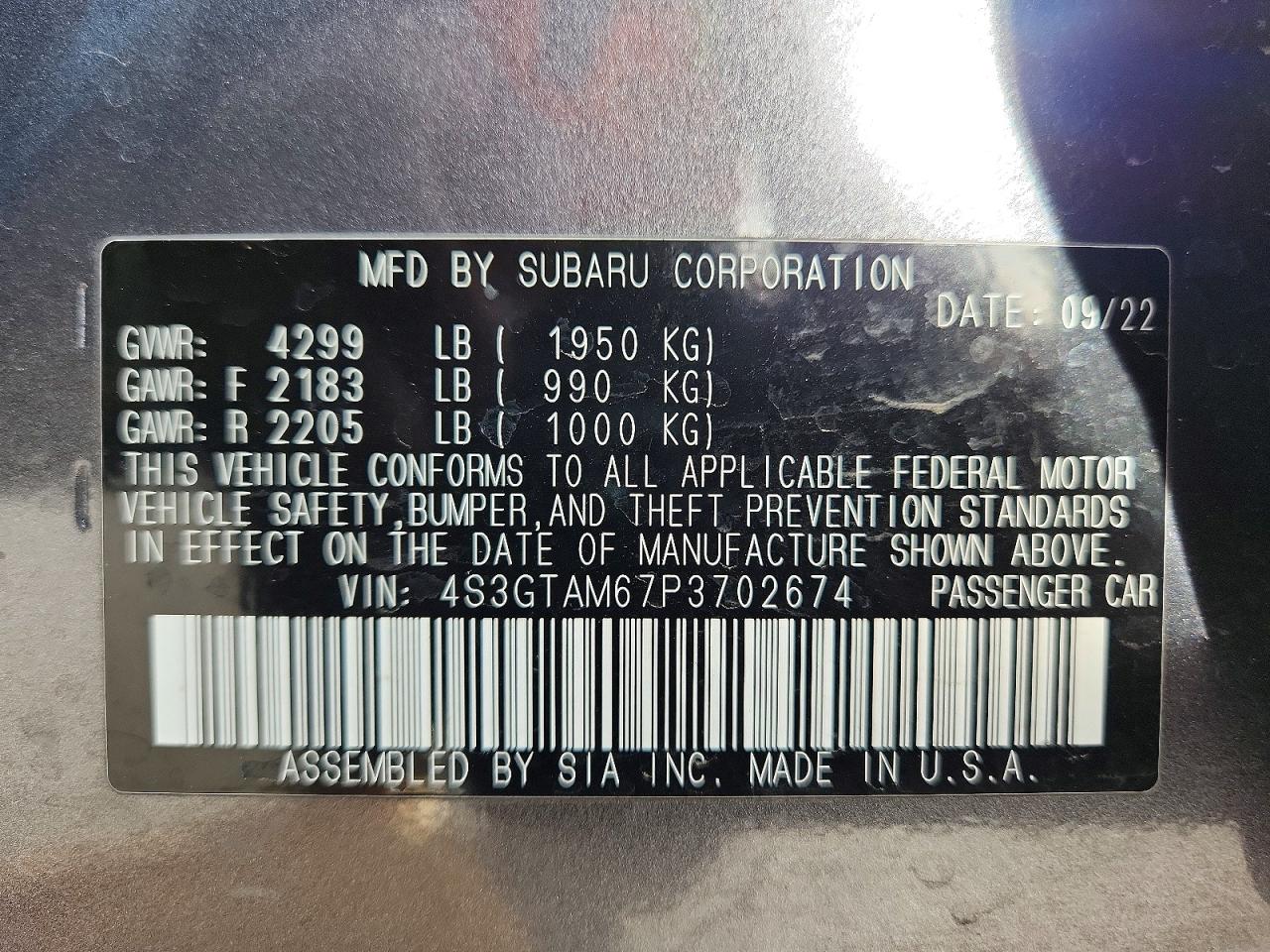 2023 Subaru Impreza VIN 4S3GTAM67P3702674 photo 12