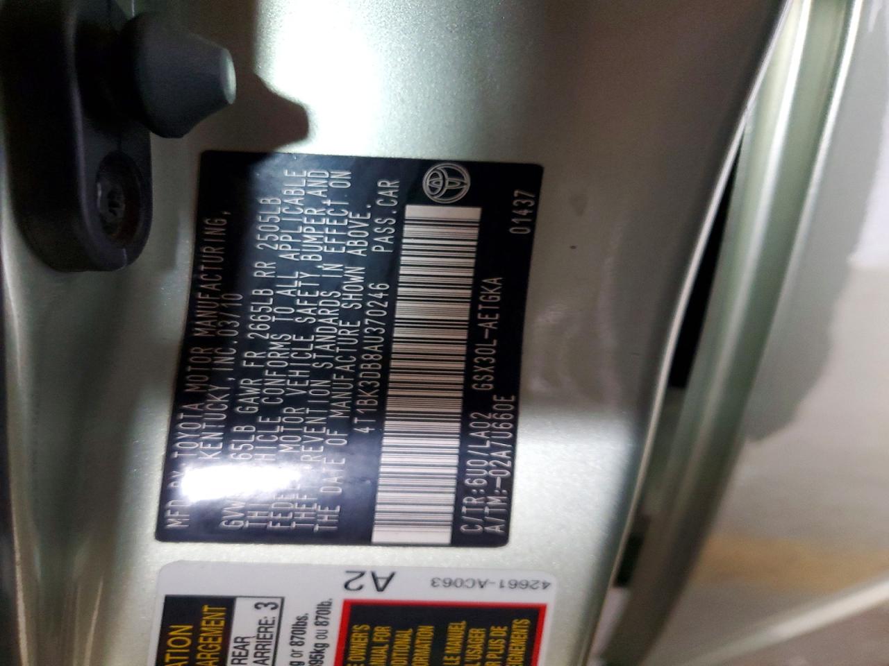 2010 Toyota Avalon VIN 4T1BK3DB8AU370246 photo 12