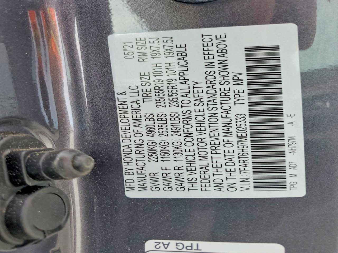 2021 Crv VIN 7FART6H97ME025333 photo 12