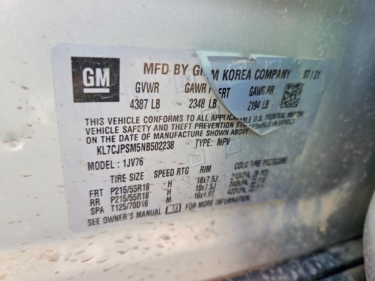 2022 Chevrolet Trax VIN KL7CJPSM5NB502238 photo 12