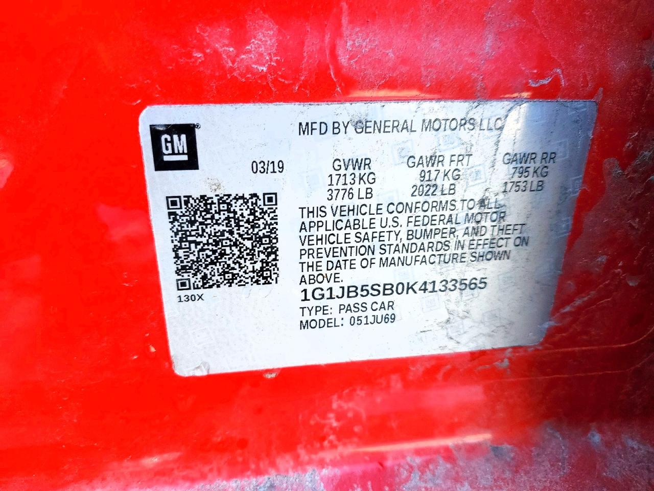 2019 Chevrolet SONIC VIN 1G1JB5SB0K4133565 photo 12