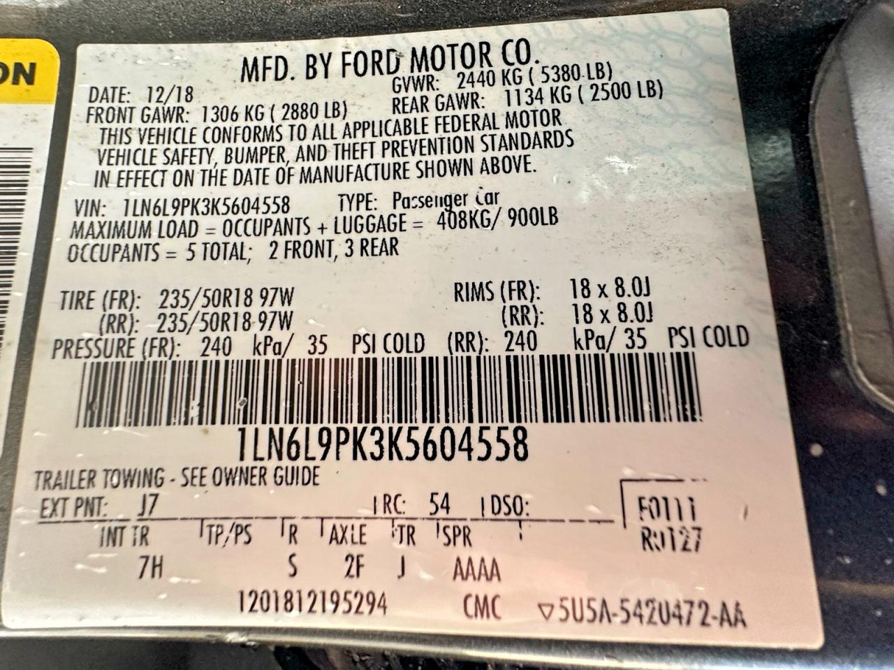 2019 Lincoln Continentl VIN 1LN6L9PK3K5604558 photo 10