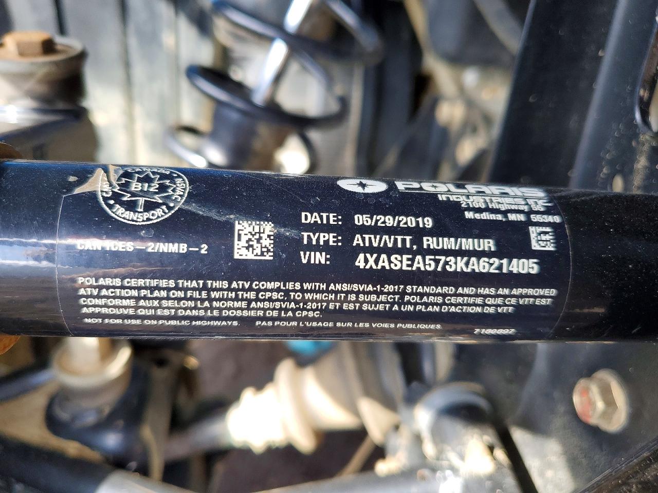 2019 Polaris Atv VIN 4XASEA573KA621405 photo 10