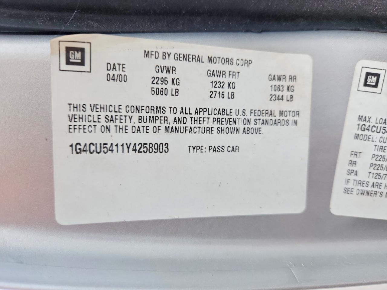 2000 Buick Park ave VIN 1G4CU5411Y4258903 photo 12