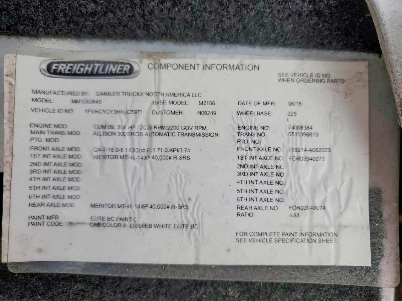 2017 FREIGHTLINER All other VIN 1FVHCYCY3HHJC5971 photo 10