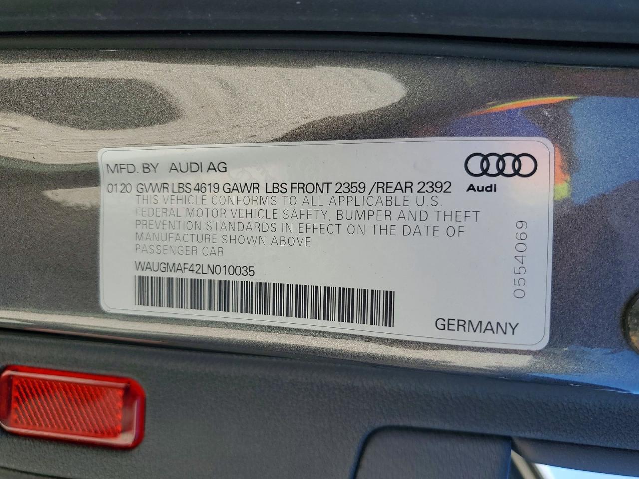 2020 Audi A4 VIN WAUGMAF42LN010035 photo 12