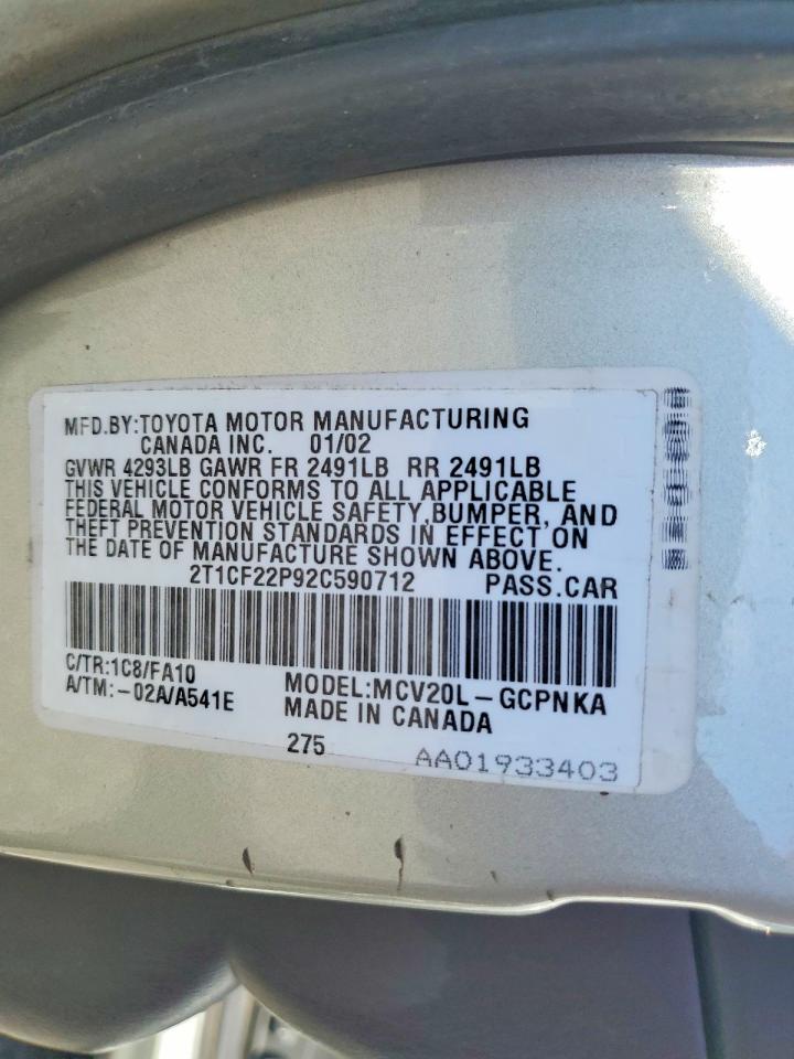 2002 TOYOTA Camry sola VIN 2T1CF22P92C590712 photo 12