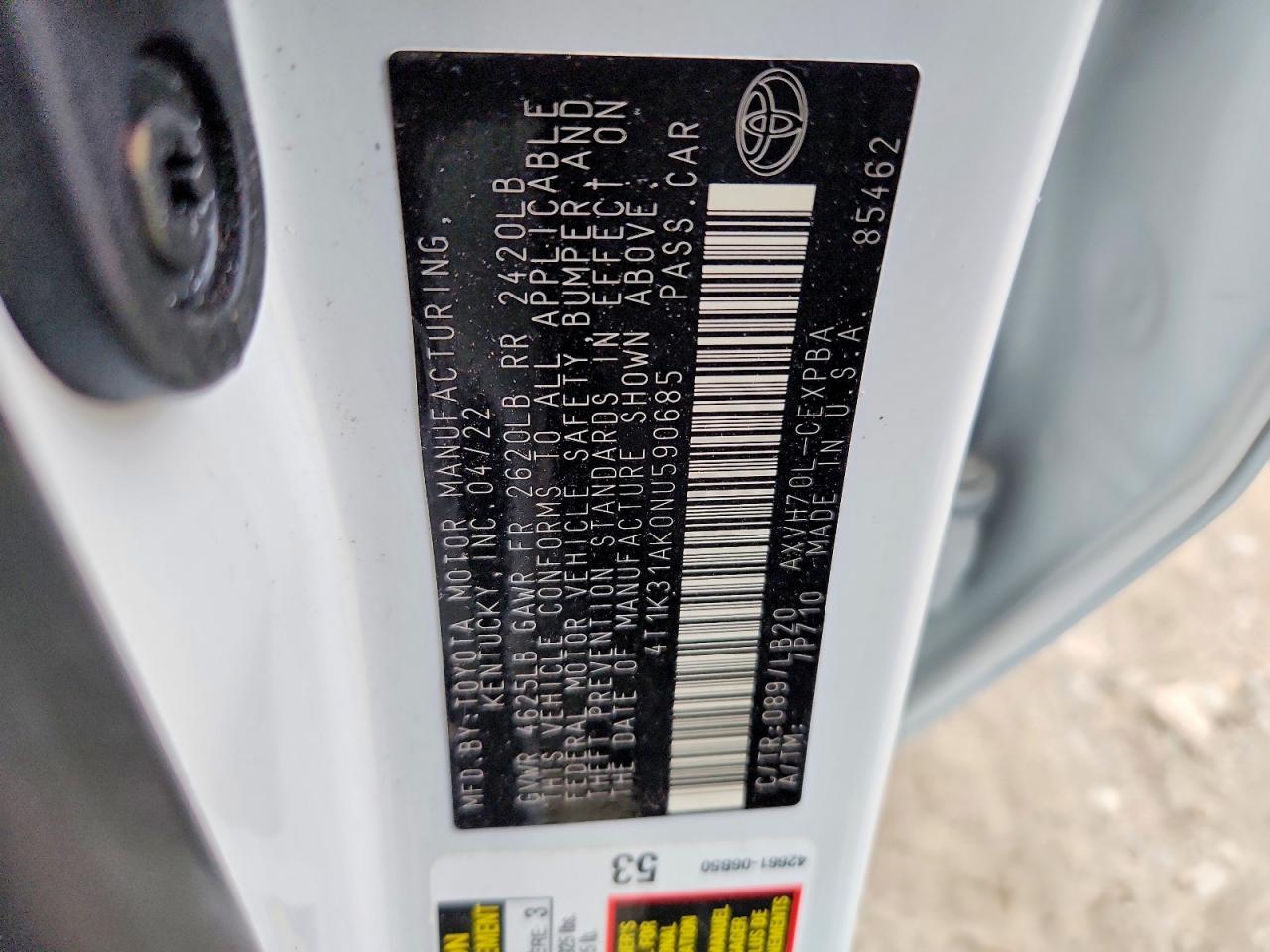 2022 Toyota Camry sola VIN 4T1K31AK0NU590685 photo 12
