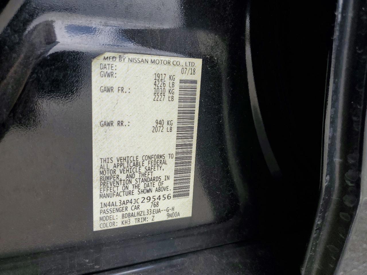 2018 Niss Altima VIN 1N4AL3AP4JC295456 photo 12