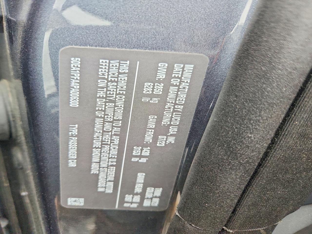 2023 Lucid Air pure VIN 50EA1PFA4PA006300 photo 12