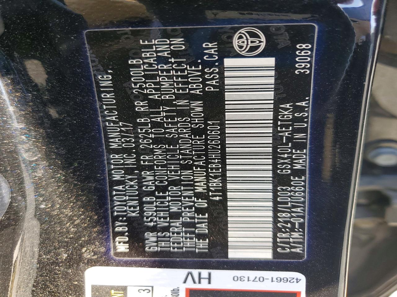 2017 Toyota Avalon VIN 4T1BK1EB4HU260601 photo 12