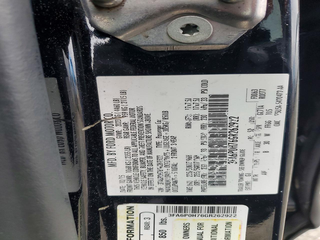 2016 FORD Fusion VIN 3FA6P0H76GR262922 photo 12