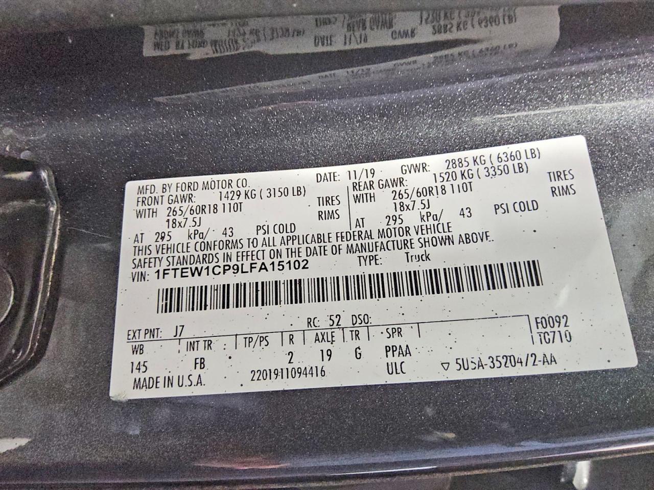 2020 Ford F150 VIN 1FTEW1CP9LFA15102 photo 12