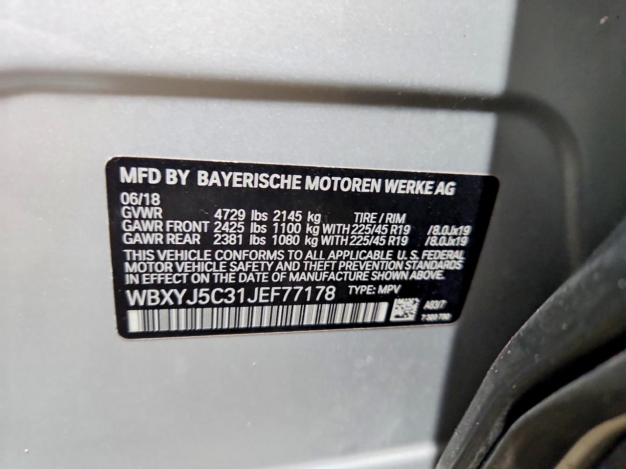2018 BMW X2 VIN WBXYJ5C31JEF77178 photo 12