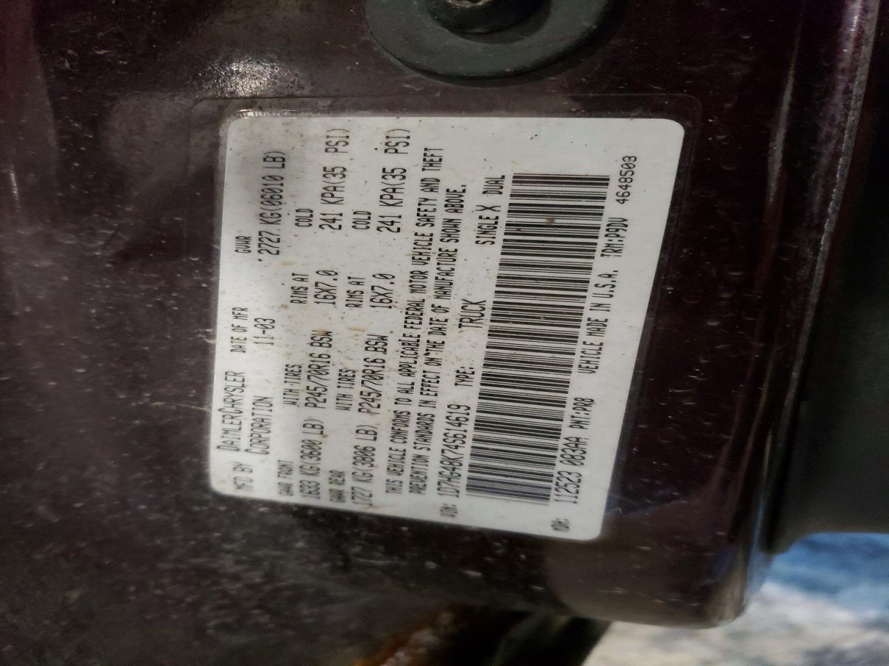 2004 Dodge All models VIN 1D7HG48K74S614619 photo 12