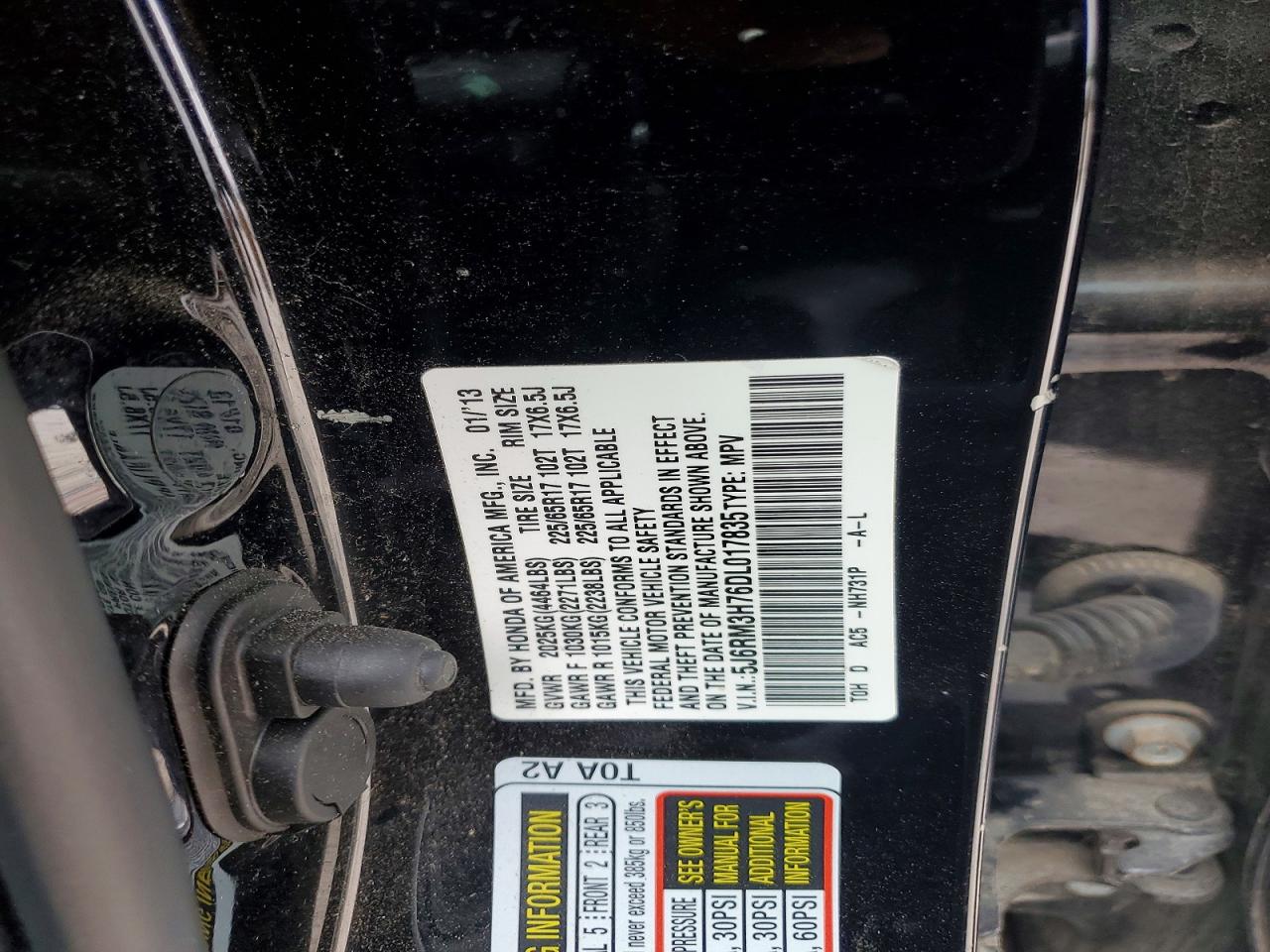 2013 Honda Crv VIN 5J6RM3H76DL017835 photo 12